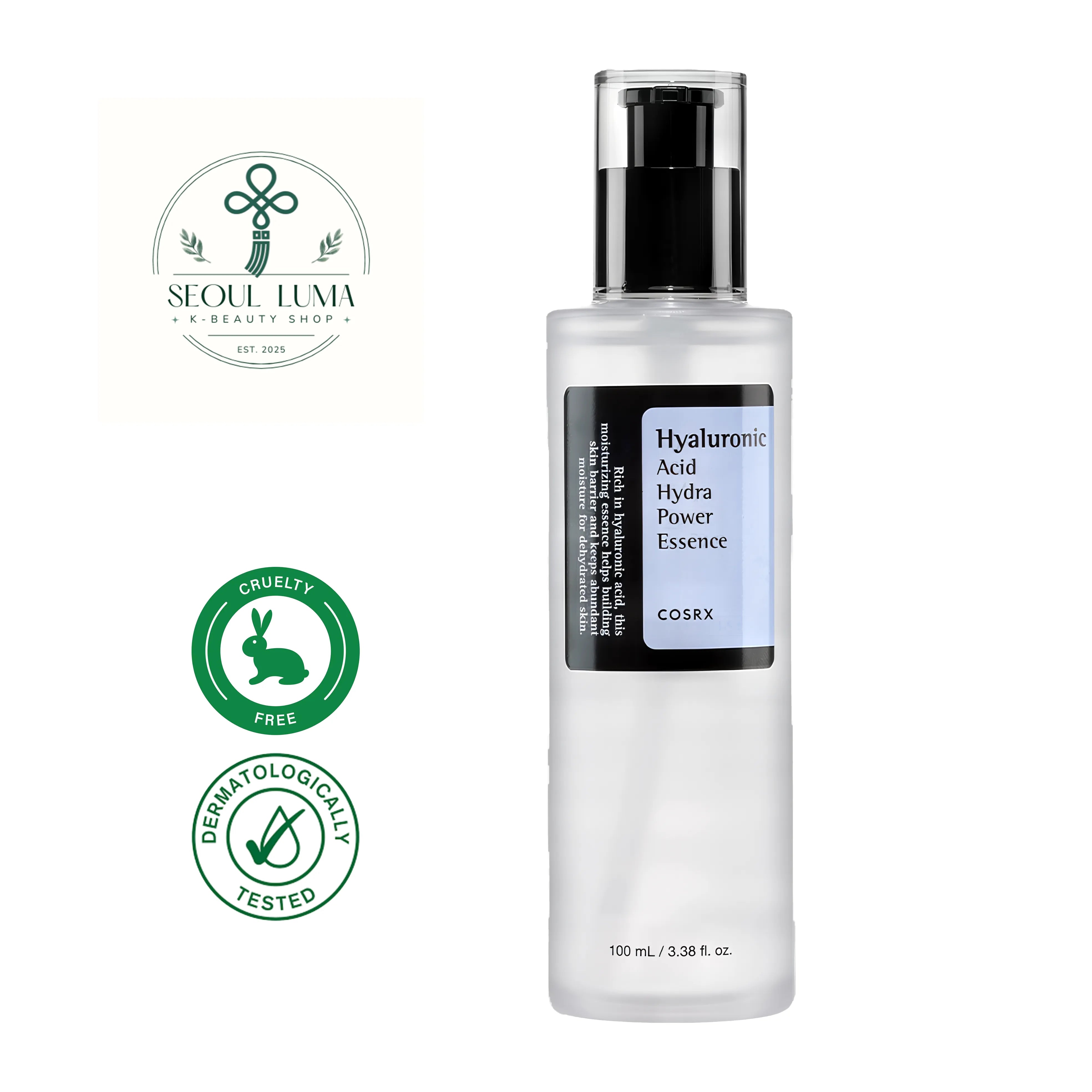 COSRX Hyaluronic Acid Hydra Power Essence 100ml - Lightweight gel essence with high-purity hyaluronic acid for deep long-lasting hydration